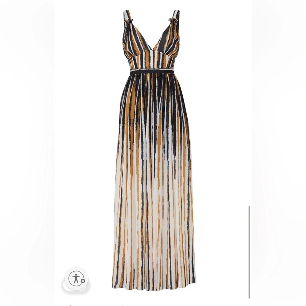 Ronny Kobo Sallee Elegant Striped Tiger Print Deep V-Neck Maxi Dress SXS NWOT - Picture 8 of 15